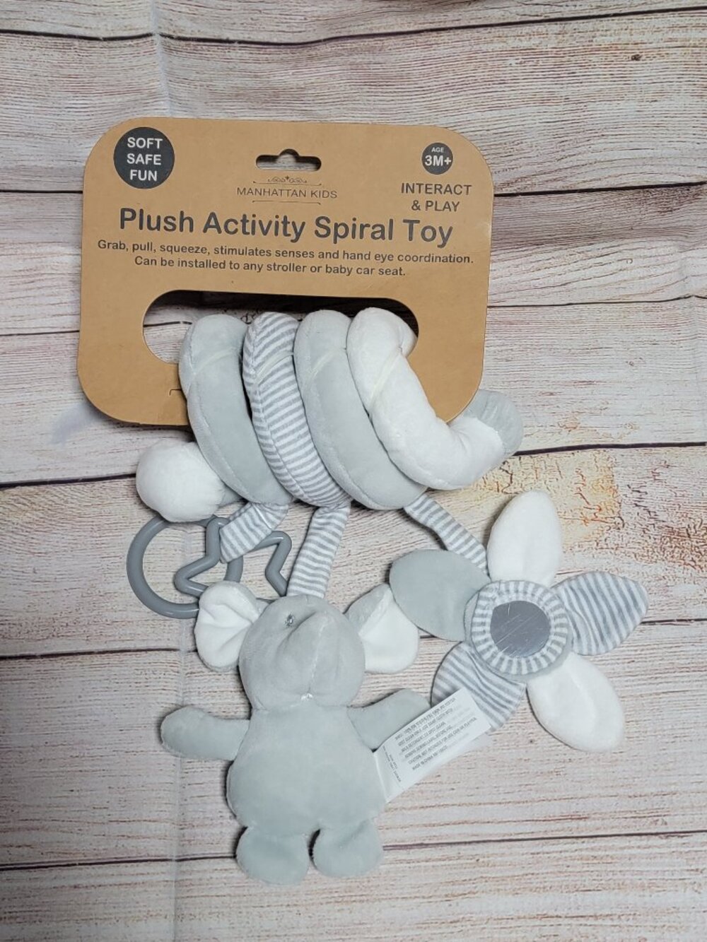 Manhattan Kids Elephant Plush Activity Spiral Toy - NEW WITH TAGS